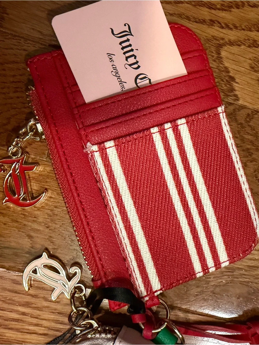 Juicy Couture  Strawberry Charm Zip Case and Red Striped Logo wallet. EXCLUSIVE